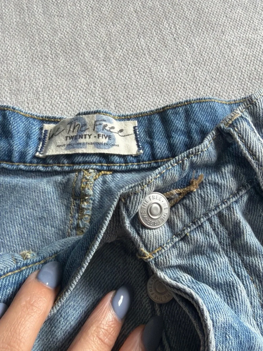 Free People Light Blue Distressed Denim Shorts